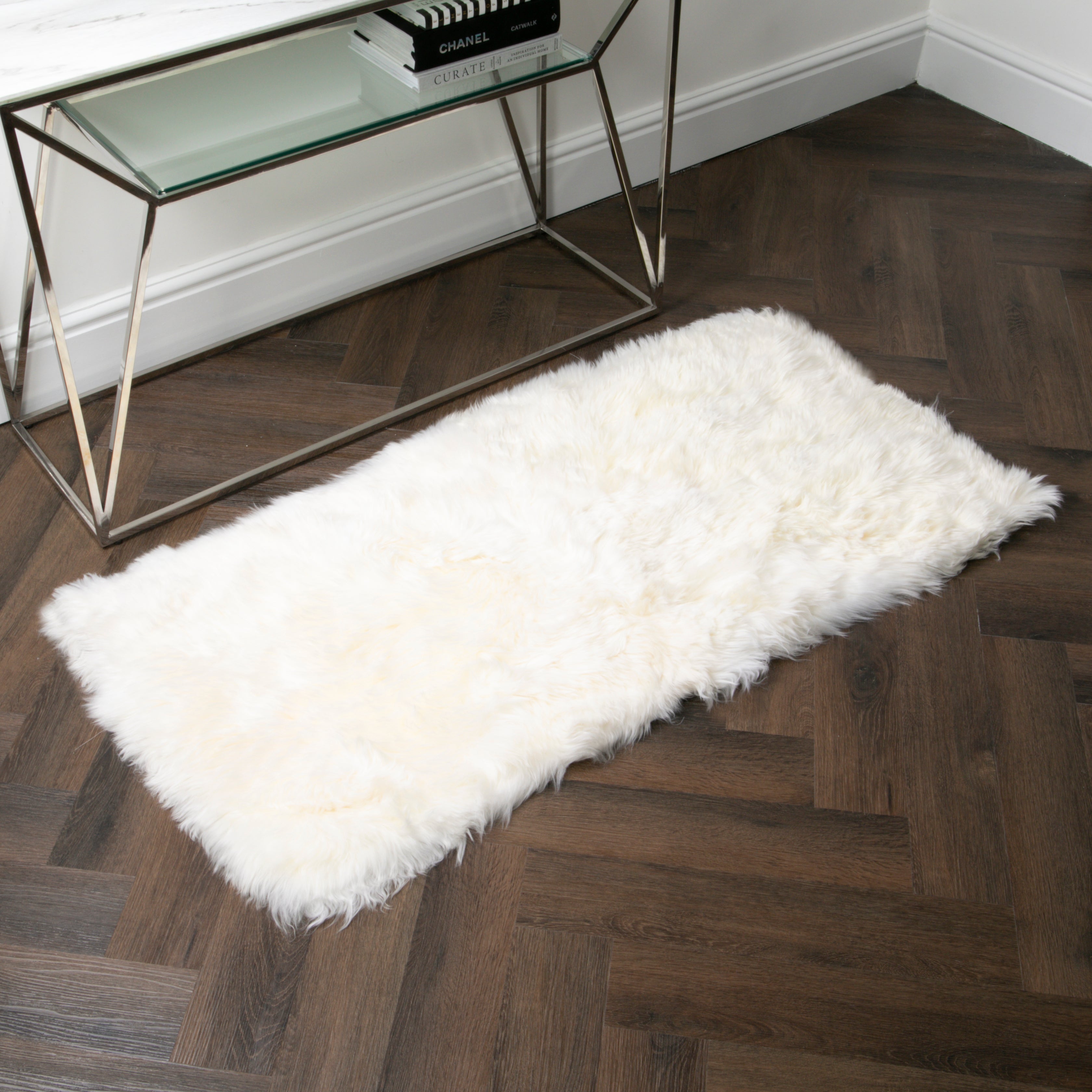 Natural White Rectangle Sheepskin Rug - 70 x 140cm